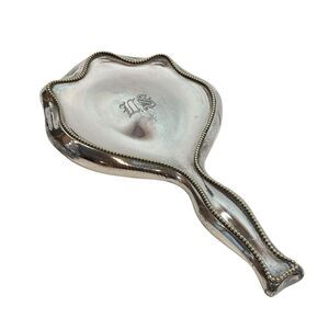 Antique Silver Plate Vanity Hand Mirror Beaded Trim Monogrammed “WS” 10”
